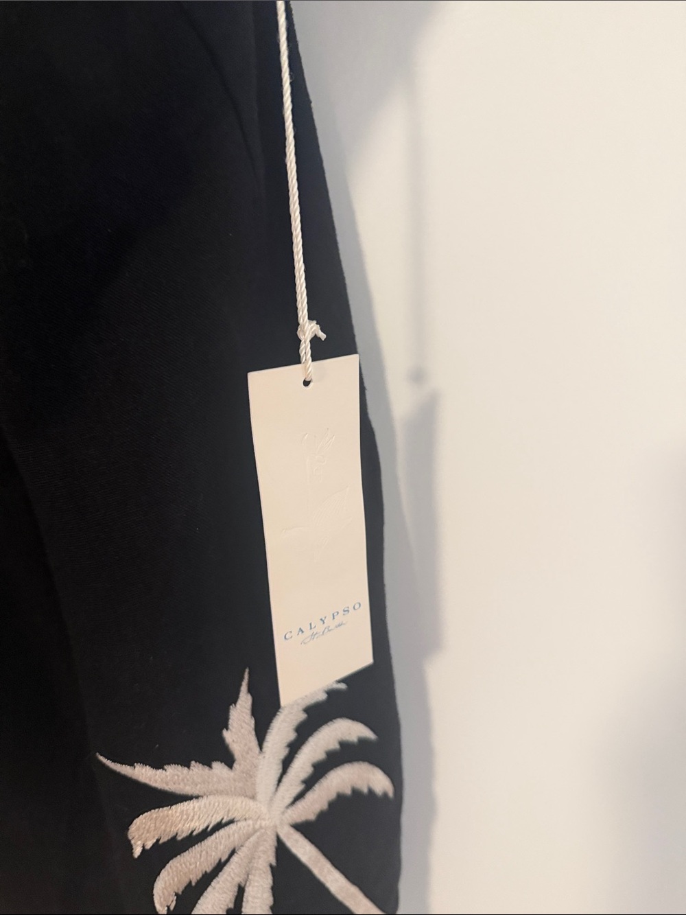 Calypso St. Barth Black Slip Dress with White Palm Embroidery - Picture 2 of 8